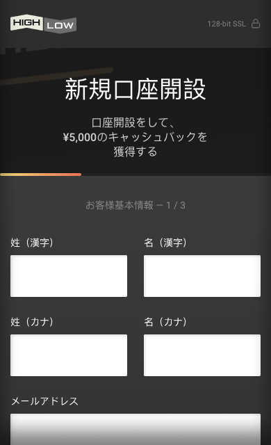 ハイロードットコム基本情報入力画面